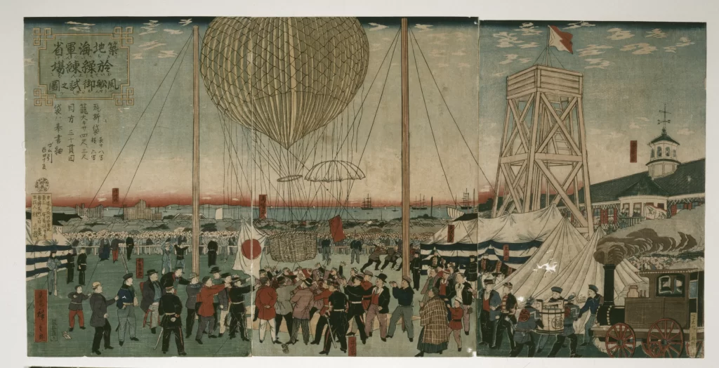 Balloon Festival Crowd Traditional Attire Japanese Architecture Spectators