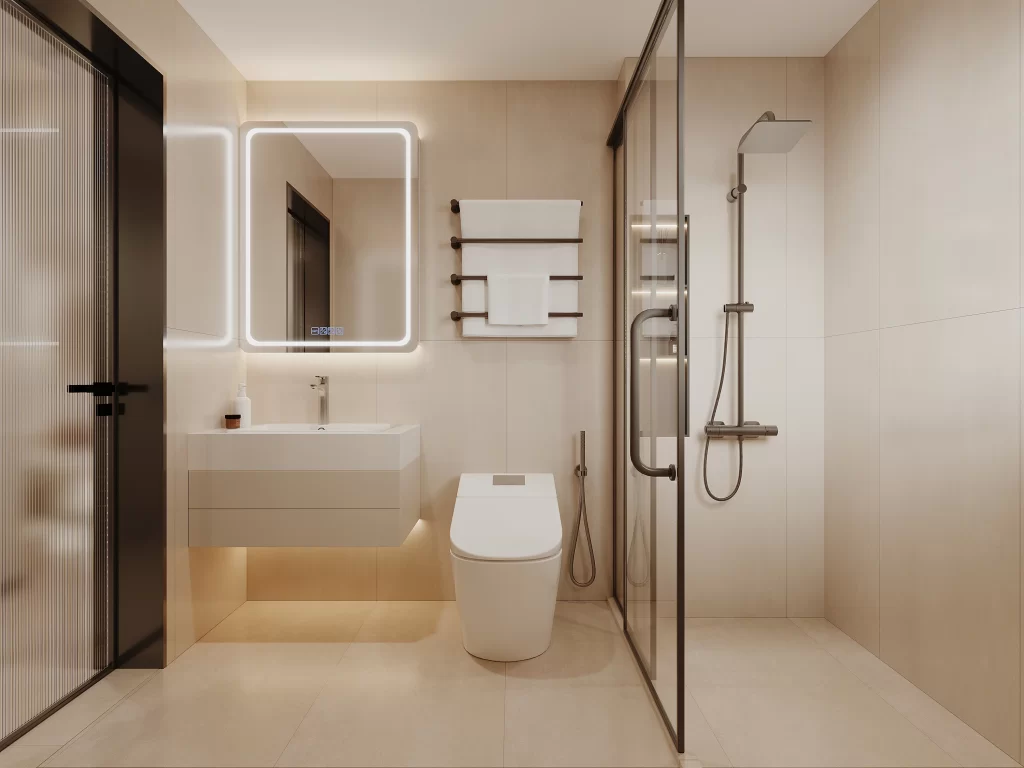 Bathroom modern minimalist white beige