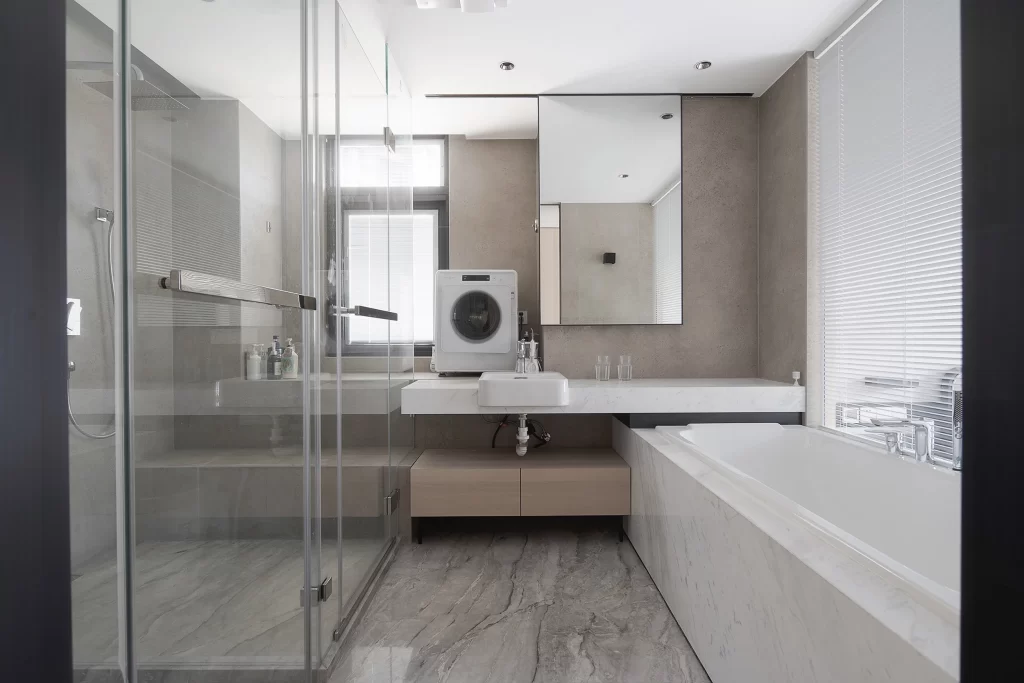 Bathroom modern white and gray minimalist.
