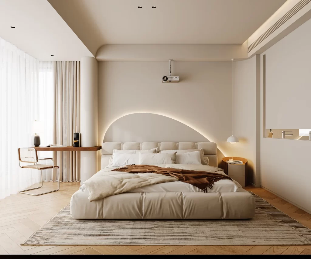 Bedroom bed beige modern