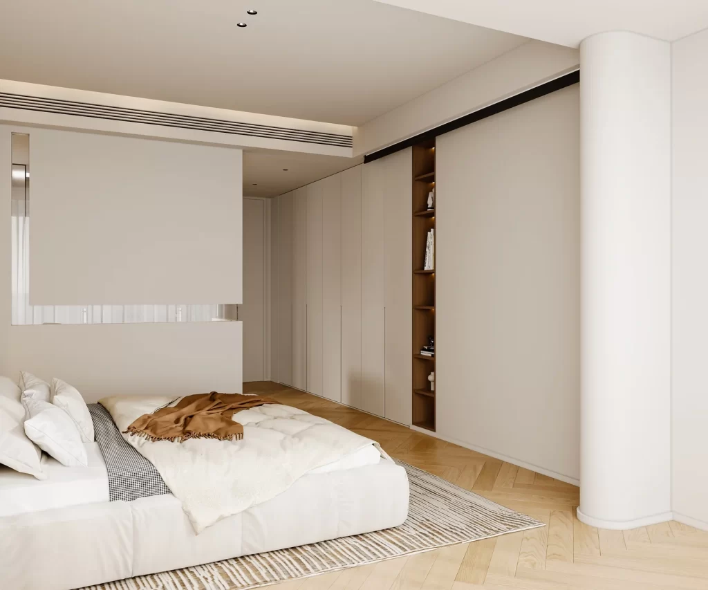 Bedroom bed white brown modern