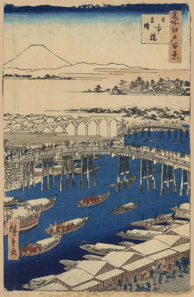 Boats Bridge River Mount Fuji Traditional Market