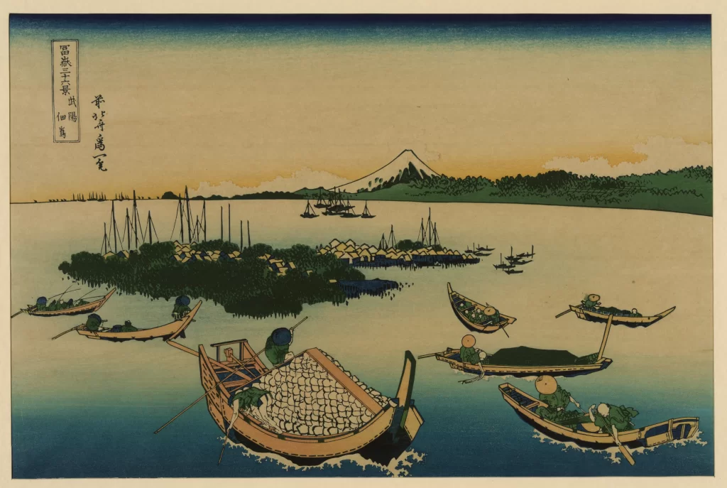 Boats Mount Fuji Water Landscape Traditional Serene