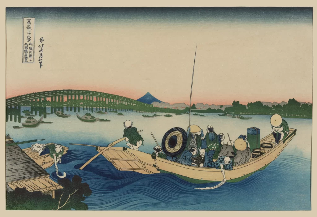 Boats River Bridge People Traditional Clothing Landscape
