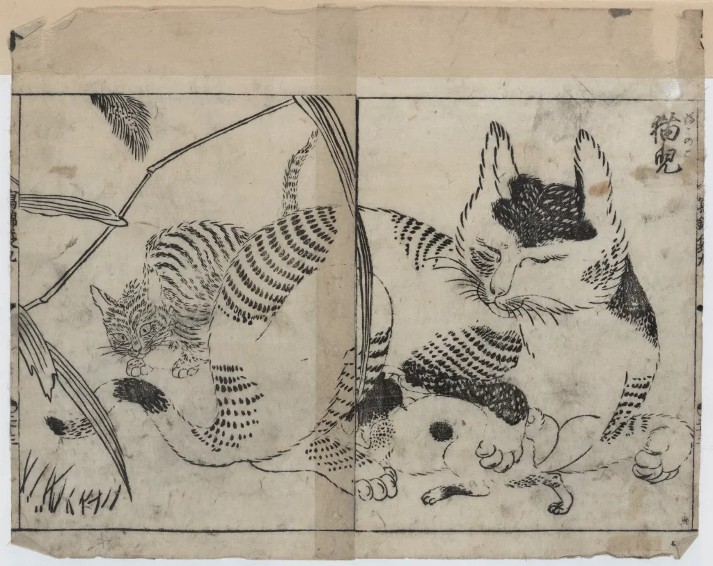Cat Bamboo Traditional Japanese Art Ukiyo-e Woodblock Print