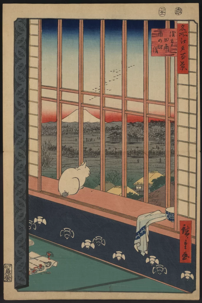 Cat Window Landscape Sunrise Traditional Japanese