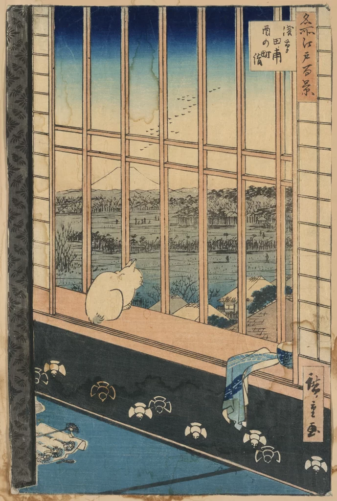 Cat Window Landscape Traditional Japan Serene Nature