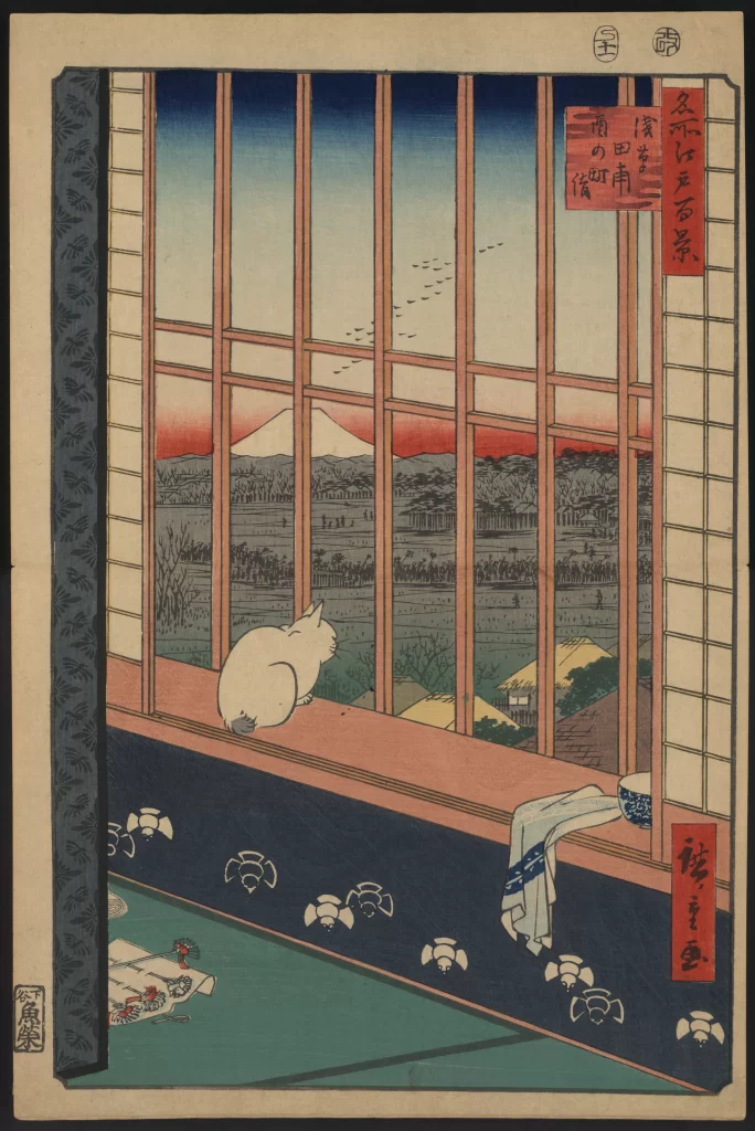 Cat Window View Japanese Art Landscape