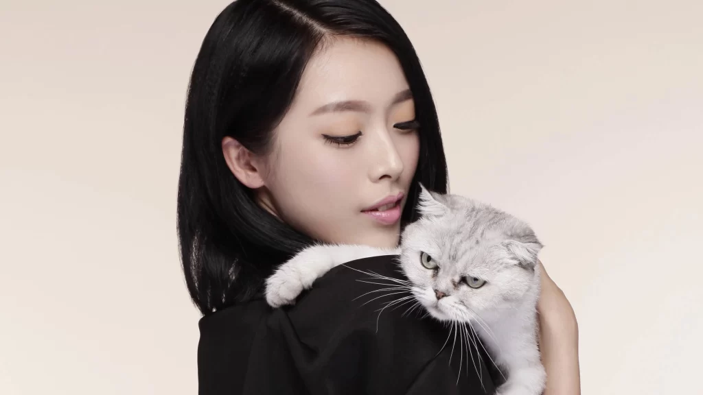 Cat Woman Black Hair White Fur Calm Soft