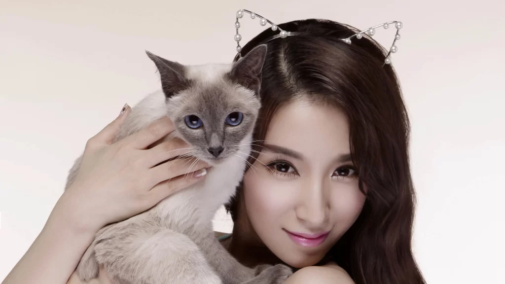 Cat Woman Headband Blue Eyes Soft Affectionate