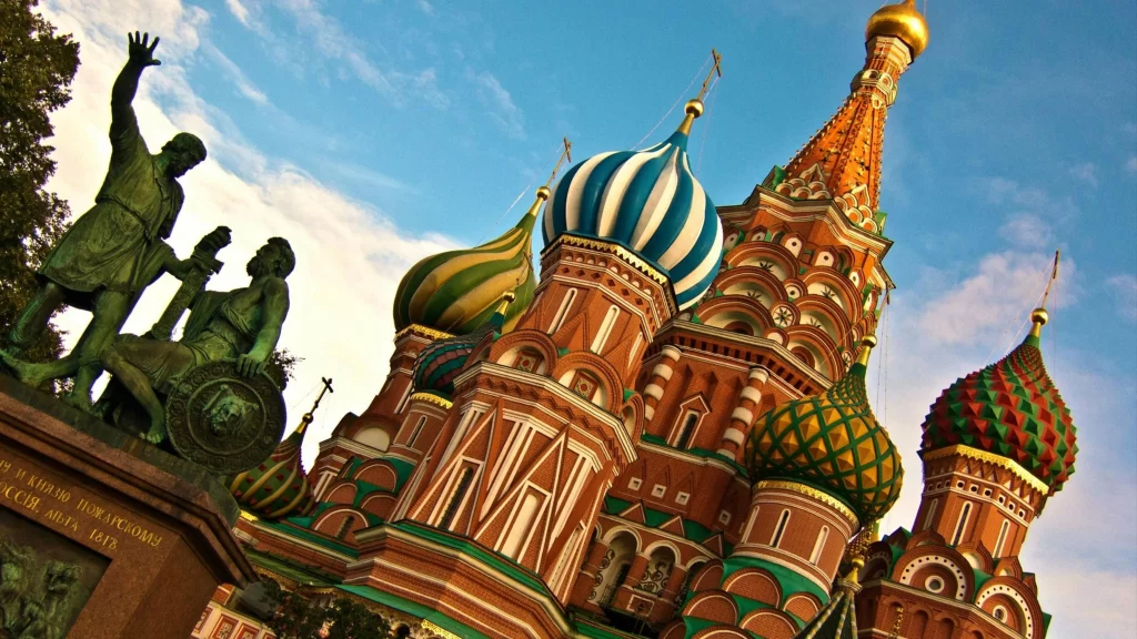 Cathedral Colorful Domes Statue Historical Architecture