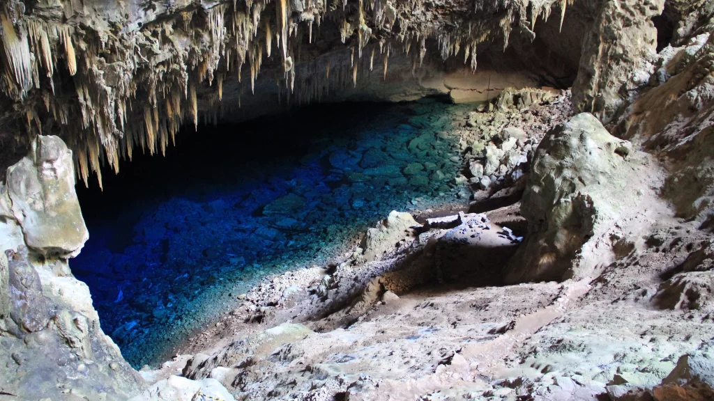 Cave Water Blue Rocks Stalactites