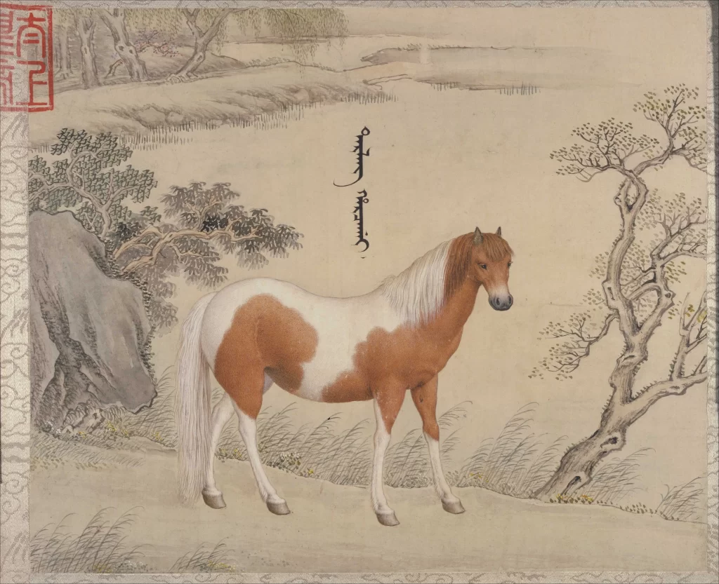 Chestnut White Patch Horse Landscape Wang Zhicheng