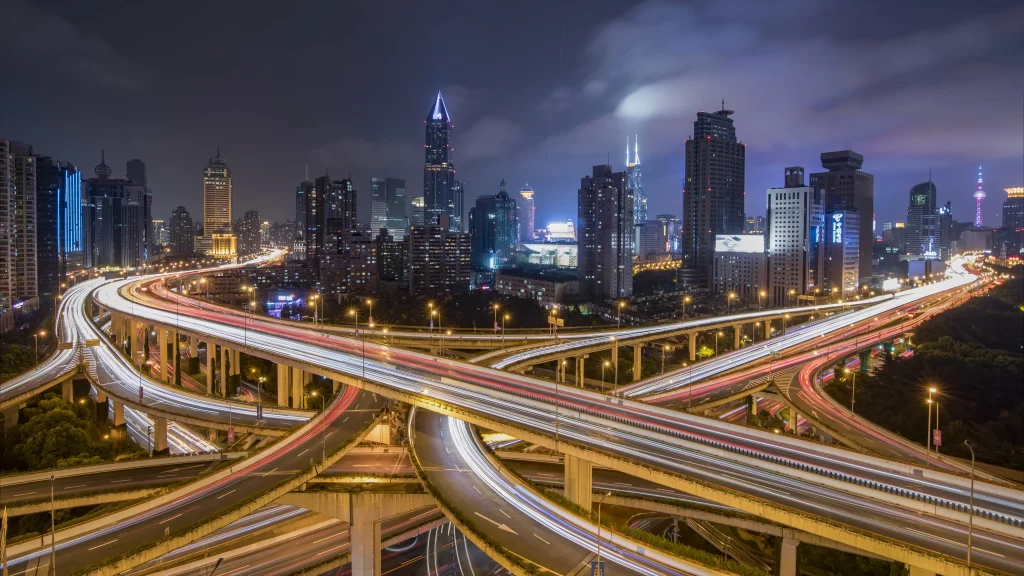 Cityscape Night Skyline Highways Lights Traffic