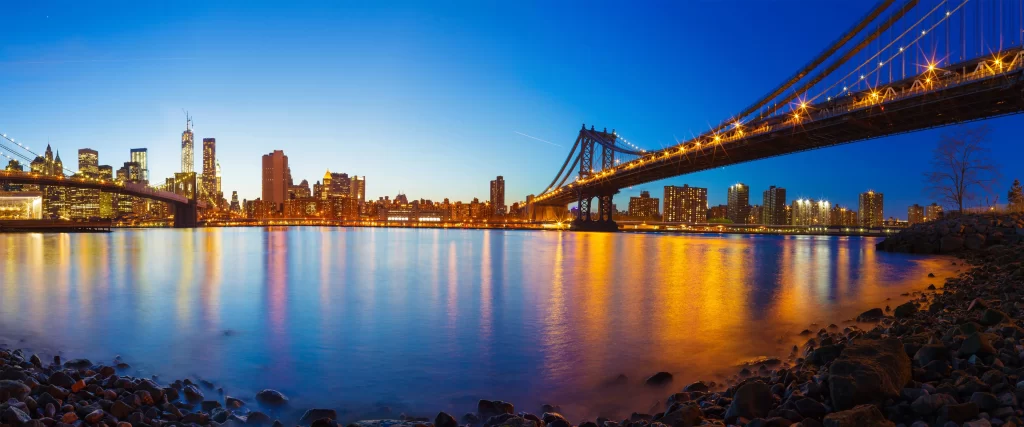 Cityscape Bridge Skyline Water Lights Twilight