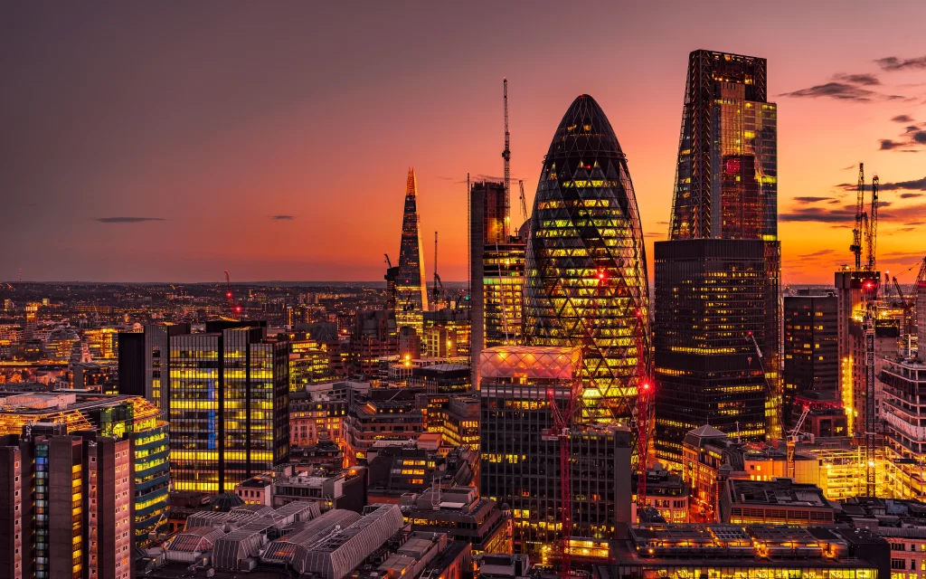 Cityscape Skyscrapers Sunset Lights Urban Architecture