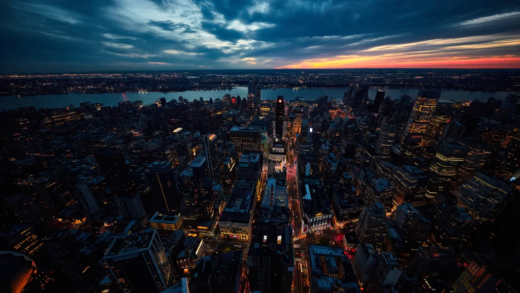Cityscape Skyscrapers Sunset Lights Urban Skyline