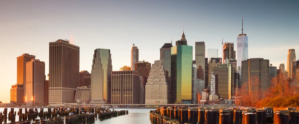 Cityscape Skyscrapers Sunset Water Urban Skyline