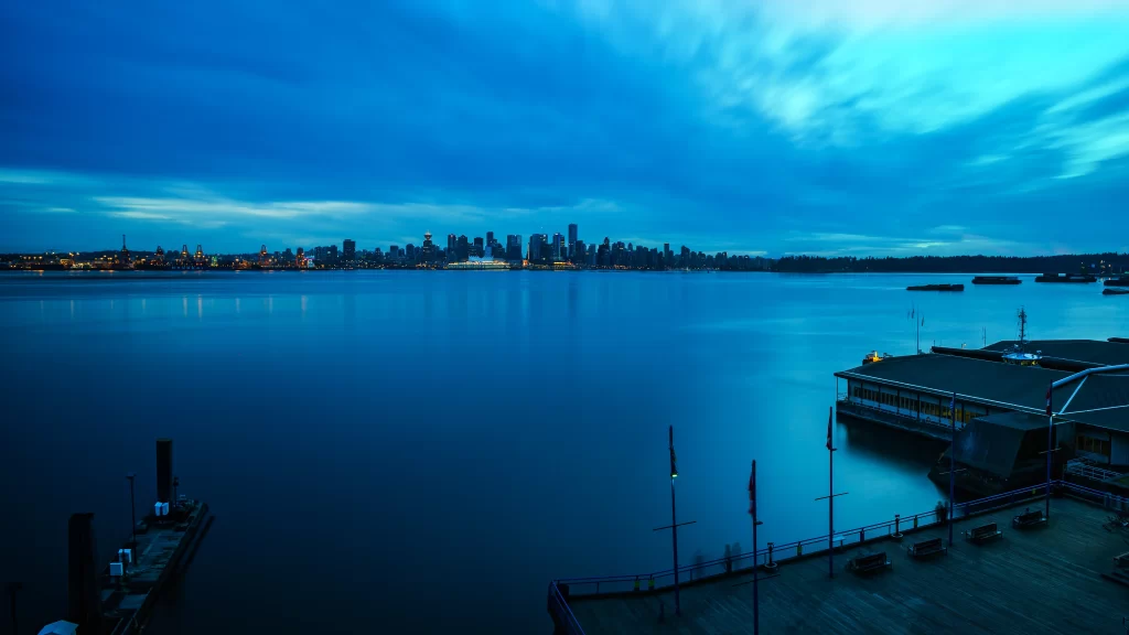 Cityscape Waterfront Dusk Calm Urban Lights