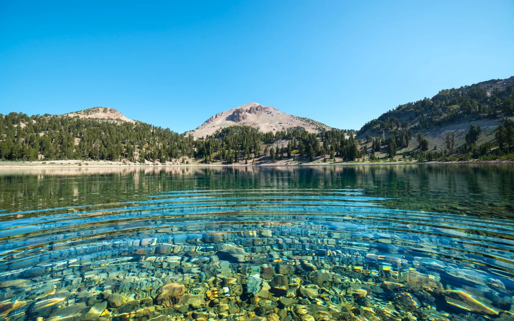 Clear water mountain forest blue sky reflection nature
