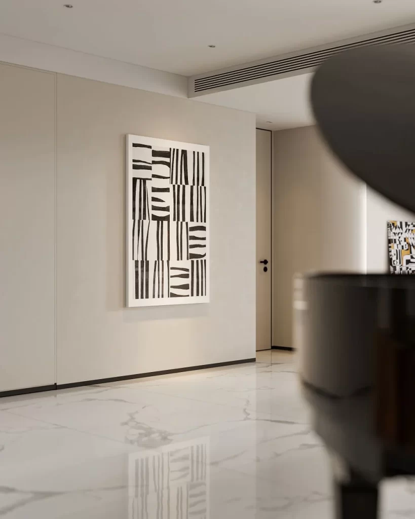 Contemporary Art Gallery White Piano Abstract Artwork Neutral Tones