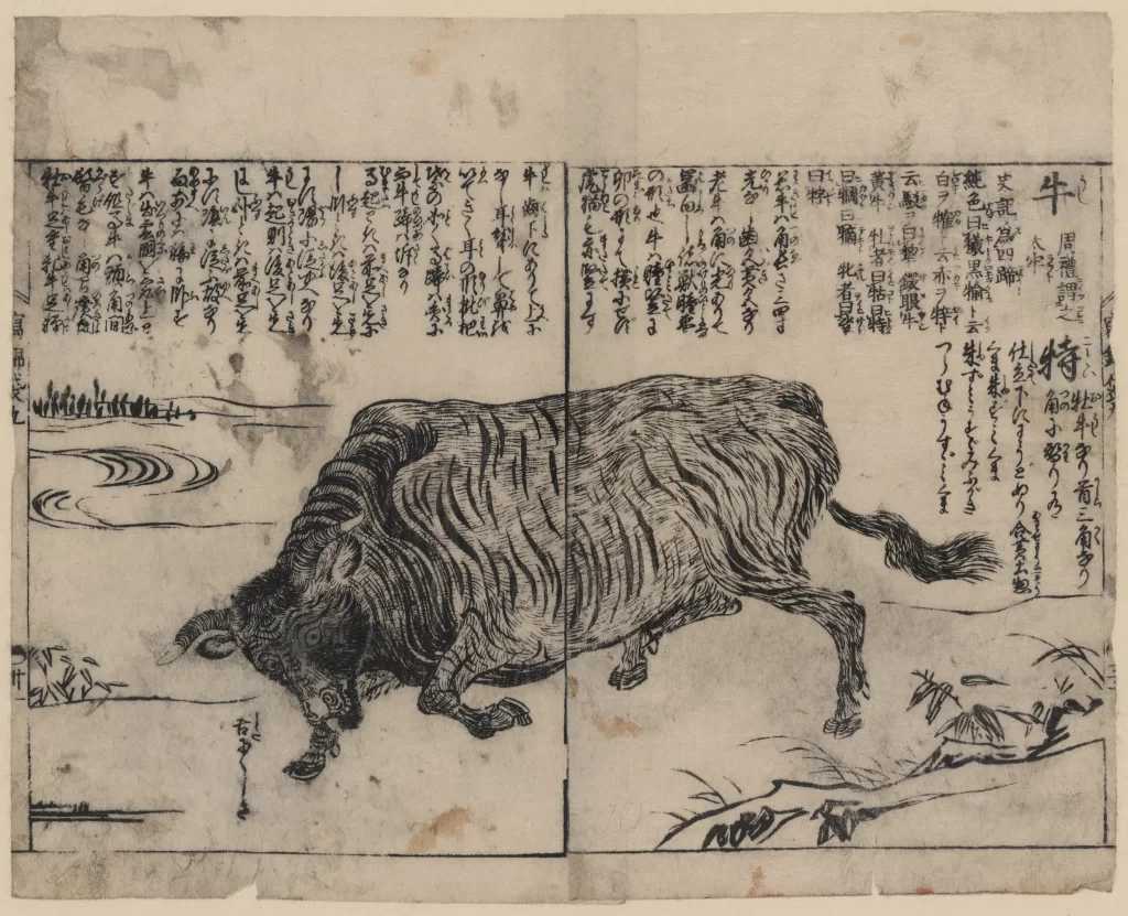 Cow Traditional Japanese Landscape Ukiyo-e Woodblock Print
