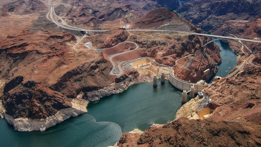 Desert Landscape Dam Reservoir Bridge Roads Water