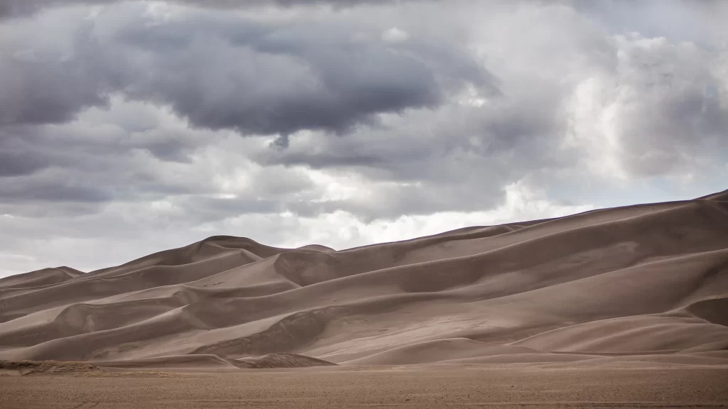 Desert Sand Dunes Cloudy Sky Natural Landscape Serene