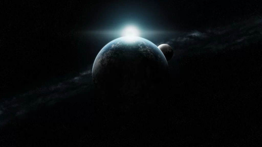 Earth moon sunrise space darkness celestial orbit solitude