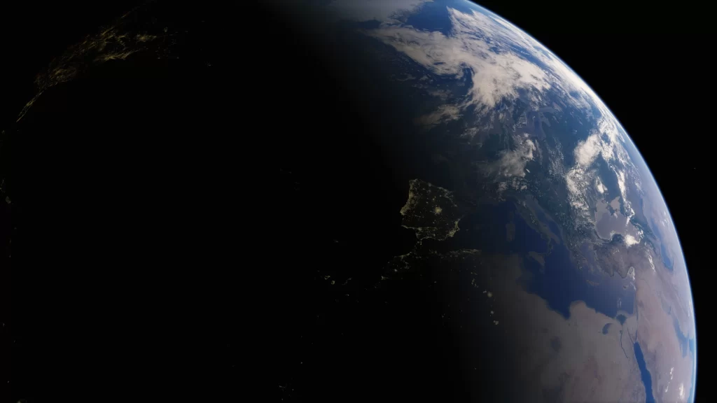Earth space atmosphere clouds continents night day satellite