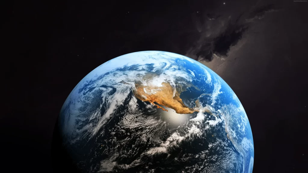 Earth space atmosphere clouds continents sunrise stars cosmos