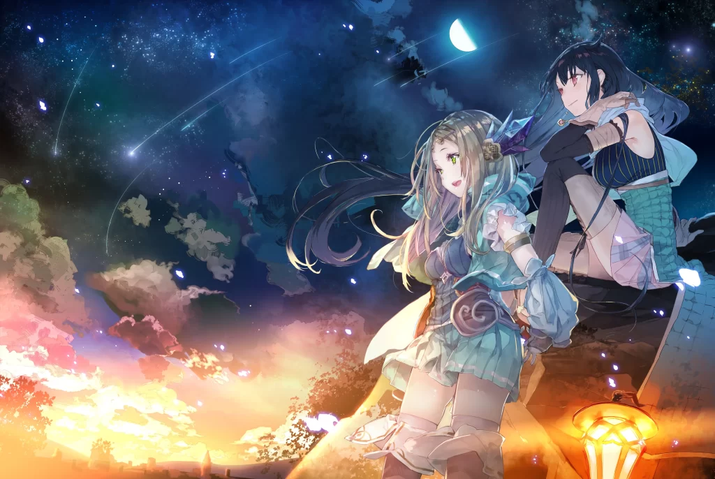 Fantasy anime characters night stars moon adventure magic