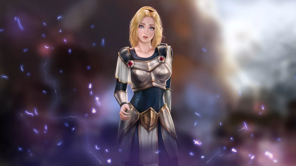 Fantasy armor female mystical glowing adventure epic hero