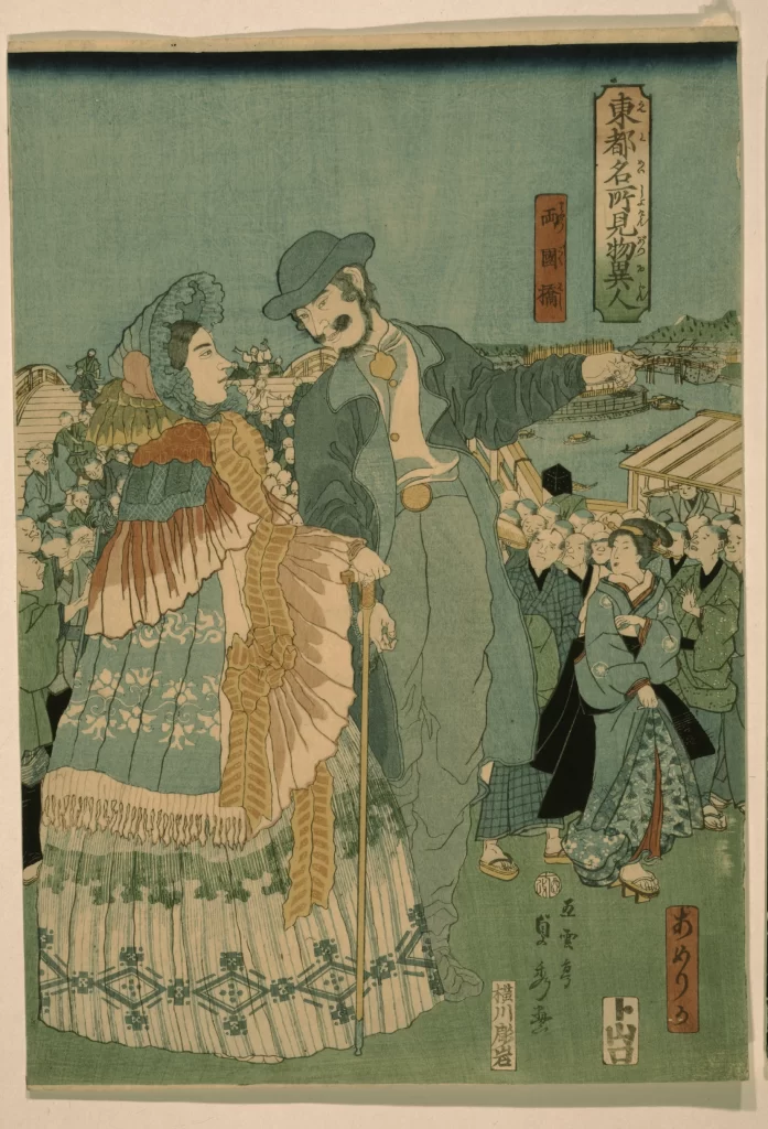 Foreign Visitors Traditional Japanese Cultural Exchange Edo Period Utagawa Sadahide Woodblock Print