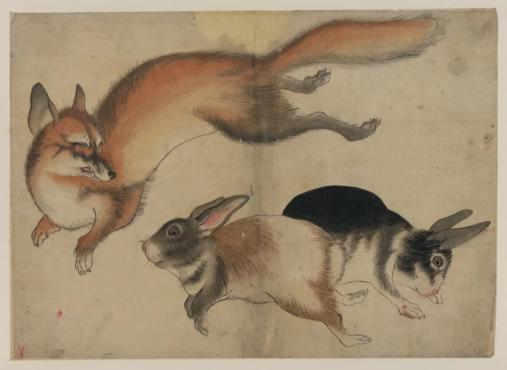 Fox Rabbit Chase Traditional Art Dynamic