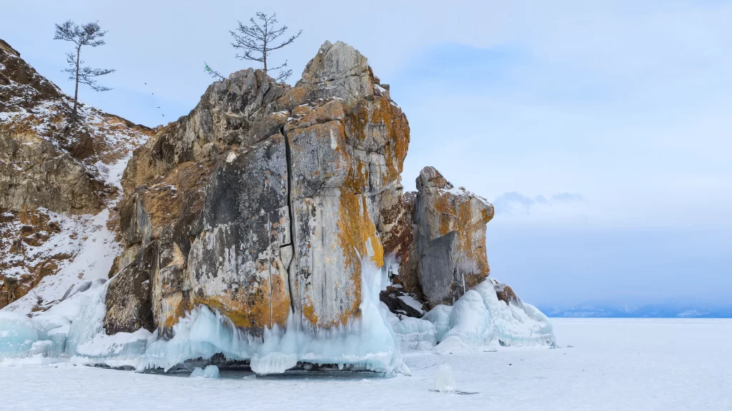 Frozen Lake Ice Rock Snow Winter Landscape