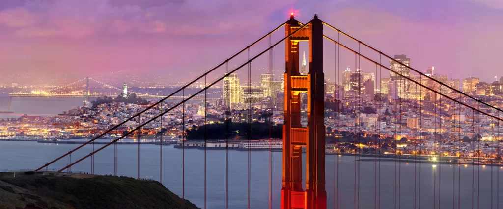 Golden Gate Bridge San Francisco Cityscape Sunset Skyline Water