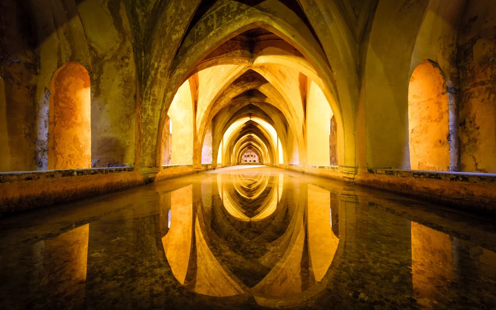 Gothic Architecture Arches Reflection Water Symmetry Light