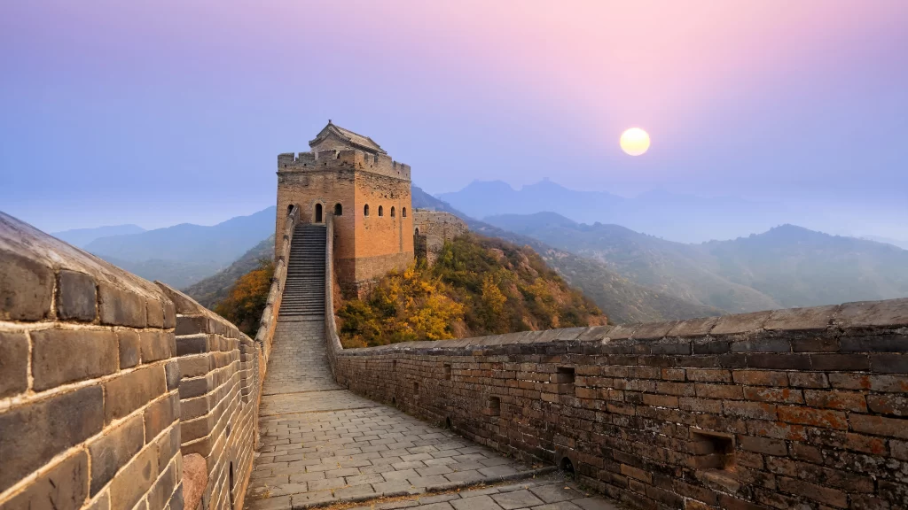 Great Wall Sunrise Mountains Ancient Architecture History