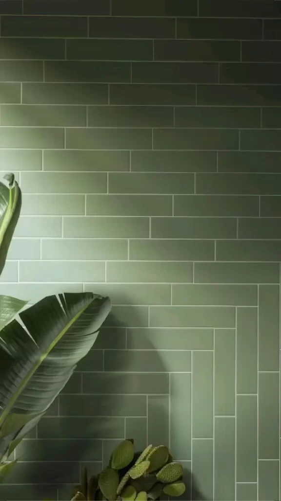 Green Tiles Plant Leaves Shadow Wall Texture