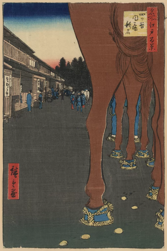 Horses Street Scene Traditional Attire Edo Period Utagawa Hiroshige Japanese Art