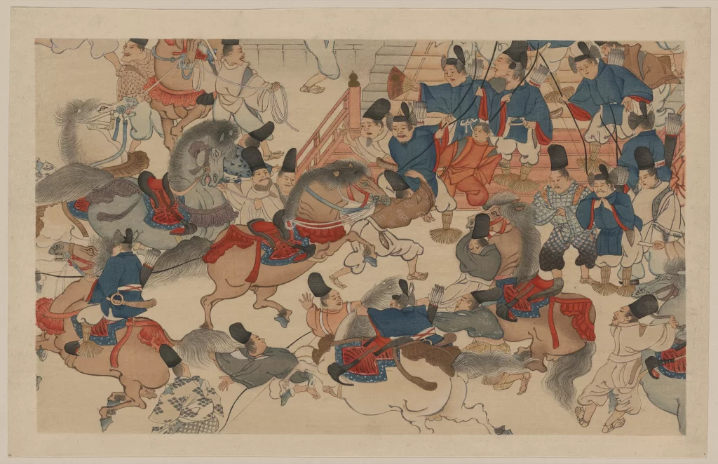 Horses Traditional Attire Dynamic Scene Historical Event Ukiyo-e Style