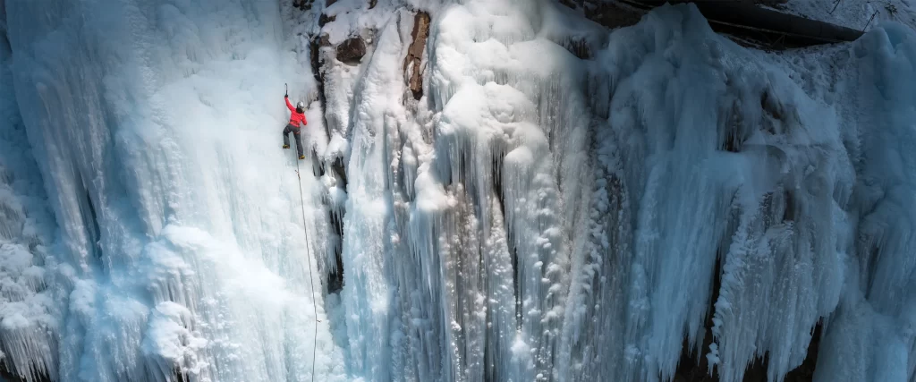 Ice Climber Frozen Waterfall Cold Adventure Rope Gear