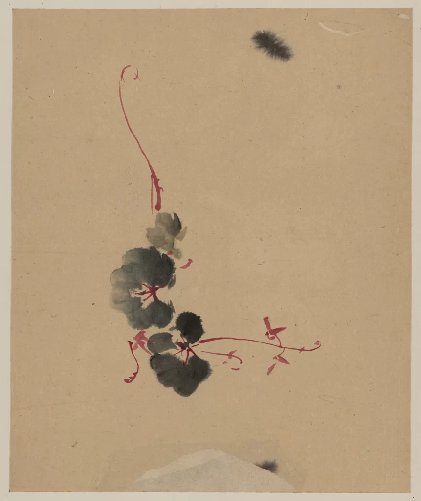 Ink Painting Flowers Red Black Beige