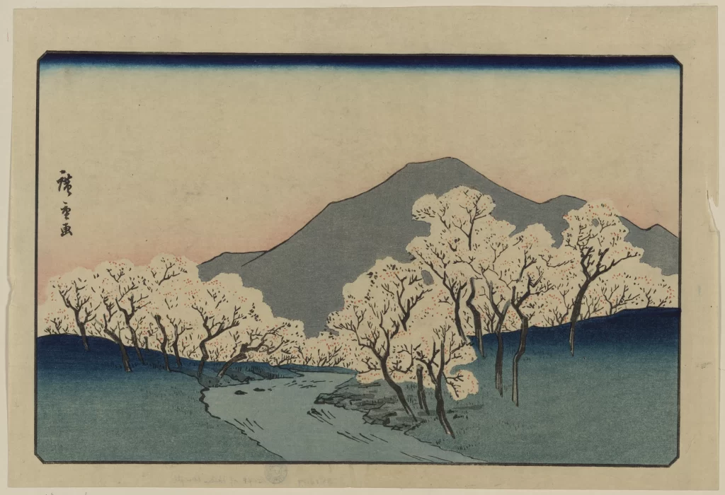 Japanese Art Landscape Trees Mountain River Sky