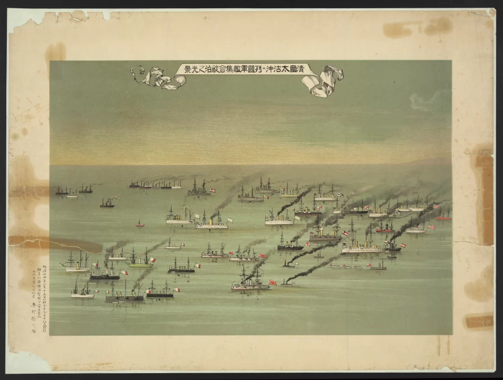 Japanese Naval Ships Historical Battle Ukiyo-e Art Traditional Print Military Fleet Sea Battle Scene