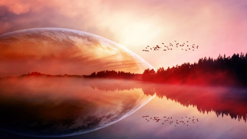 KEYWORDS surreal reflection landscape sunset birds atmosphere
