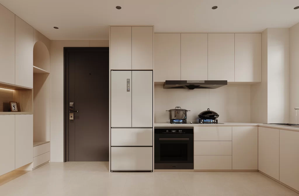 Kitchen White Cabinets Black Appliances Neutral Tones