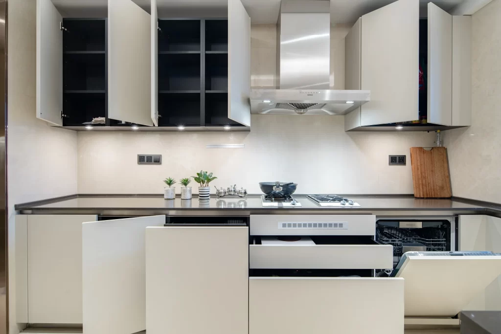Kitchen White Cabinets Stainless Steel Appliances Neutral Tones Contemporary