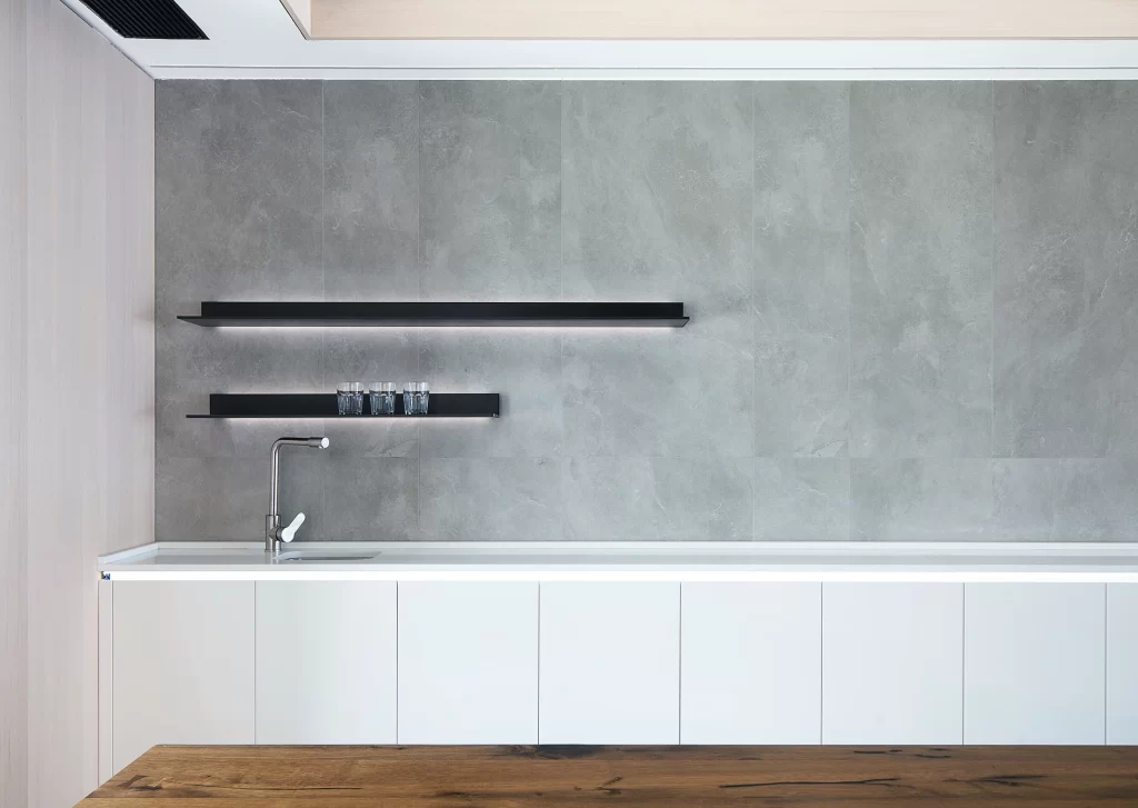 Kitchen white cabinets gray wall modern